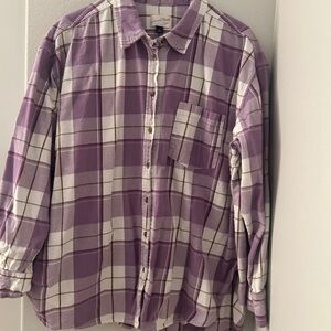 Purple and White Plaid Casual Button Down Shirt women’s xl